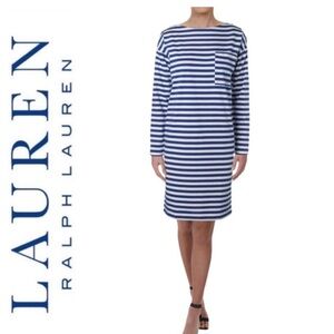 Lauren Ralph Lauren Blue and White Striped Long Sleeve Dress size S